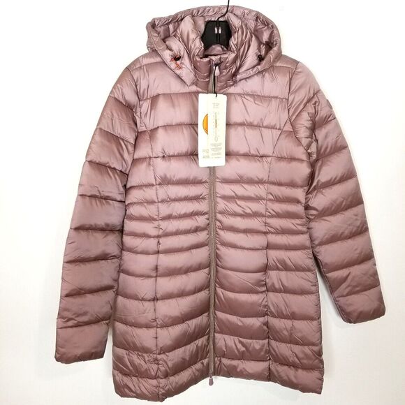 Save the Duck Women Reese Hooded Puffer Jacket Sz S Rose Insulated Zip Up Mid - Picture 1 of 11